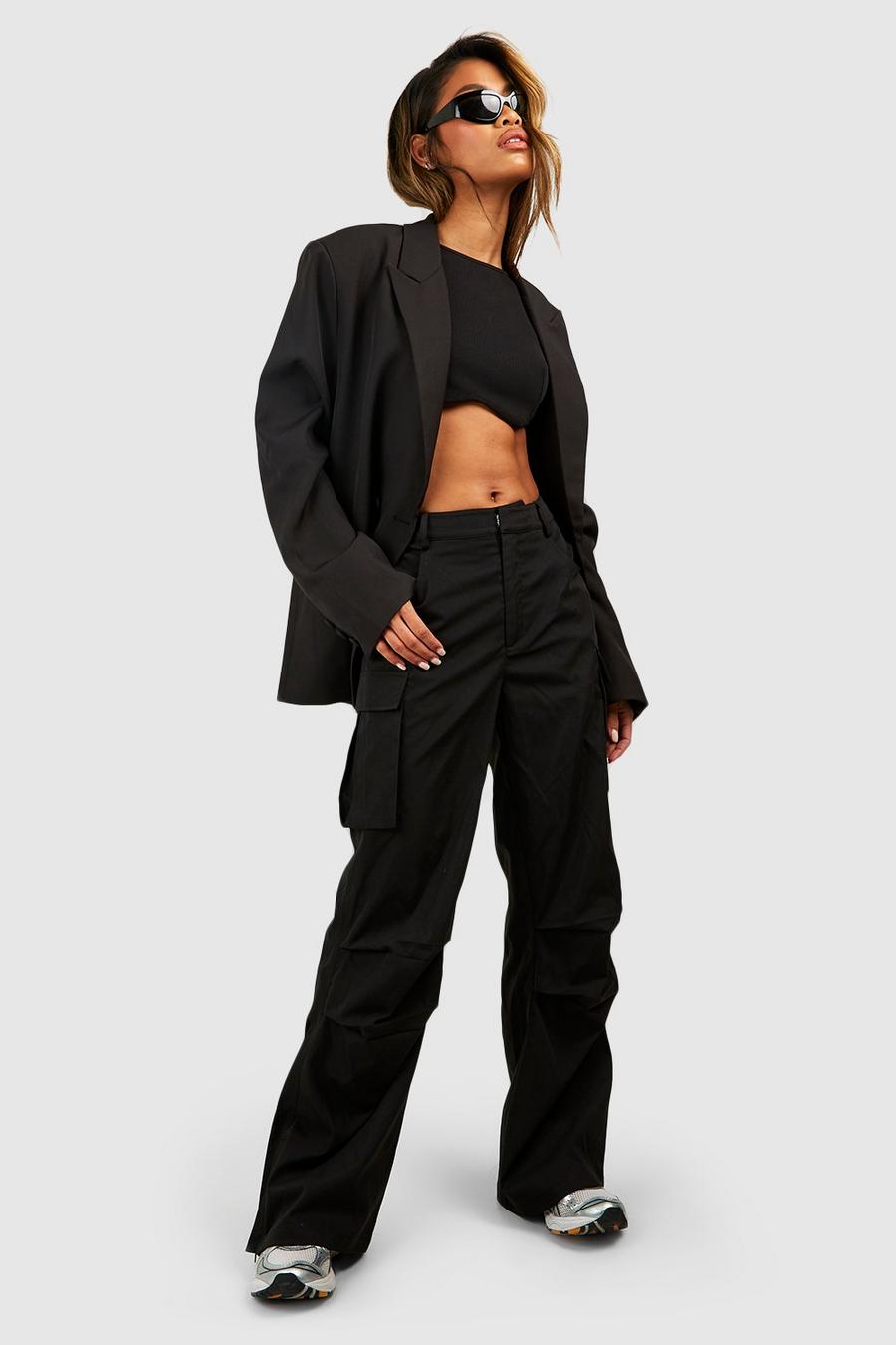 Black Ruched Detail Cargo Trouser image number 1