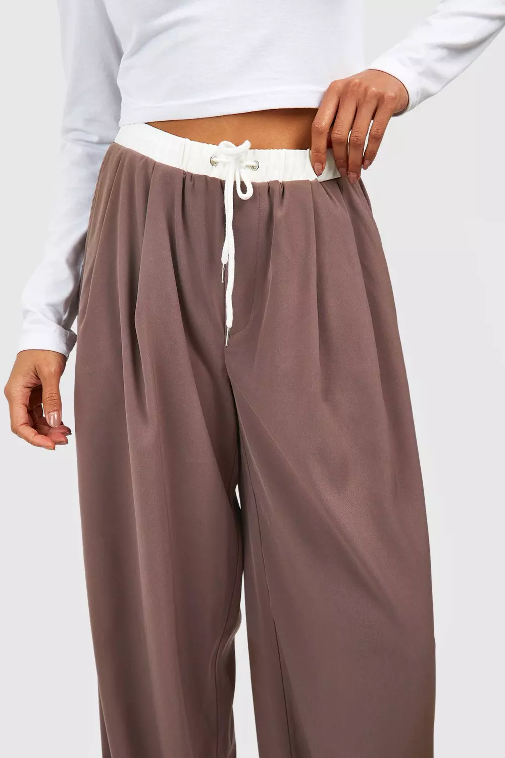 Contrast Waistband Detail Wide Leg Trouser