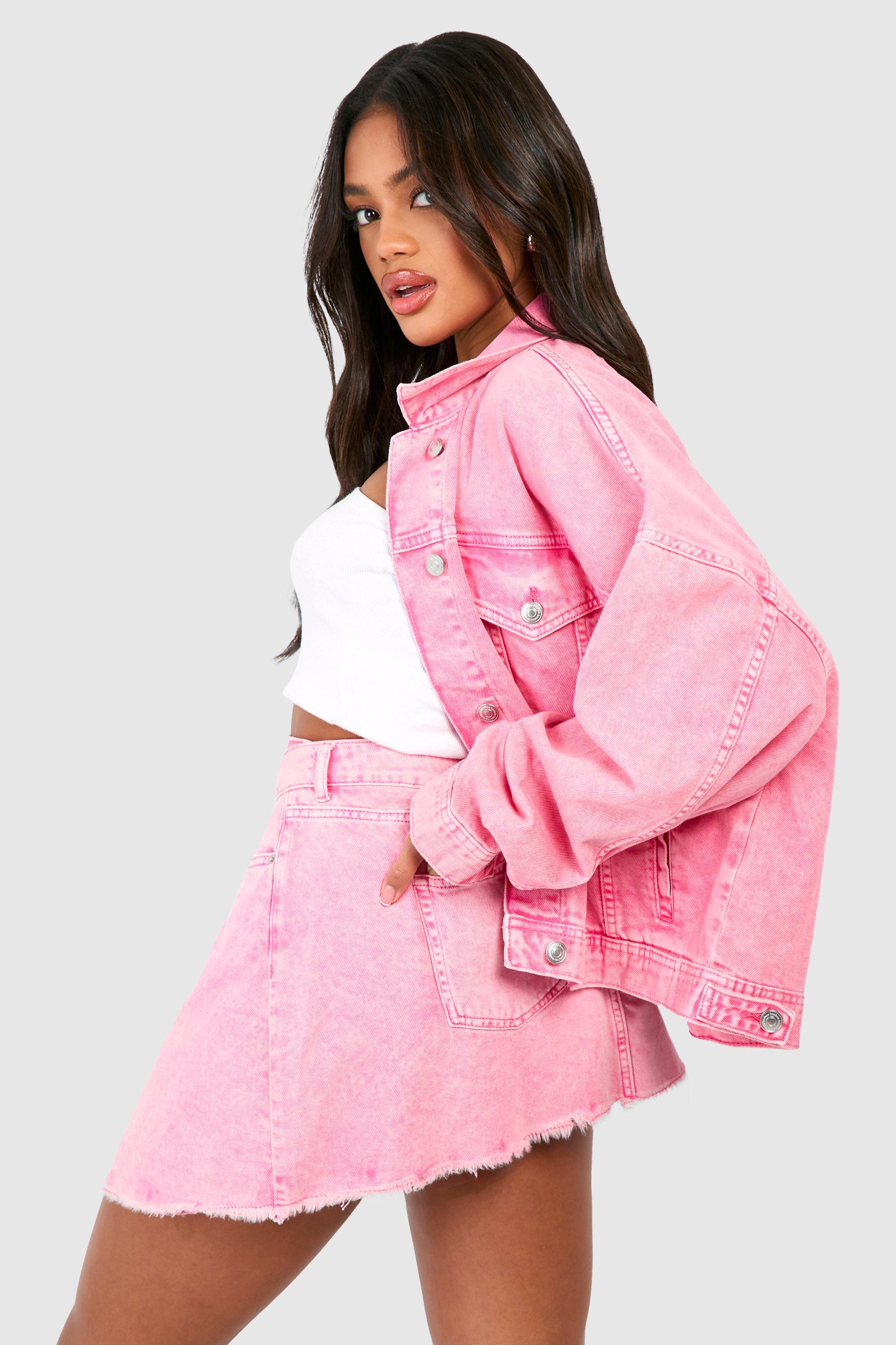 Pink denim skirt jacket hotsell