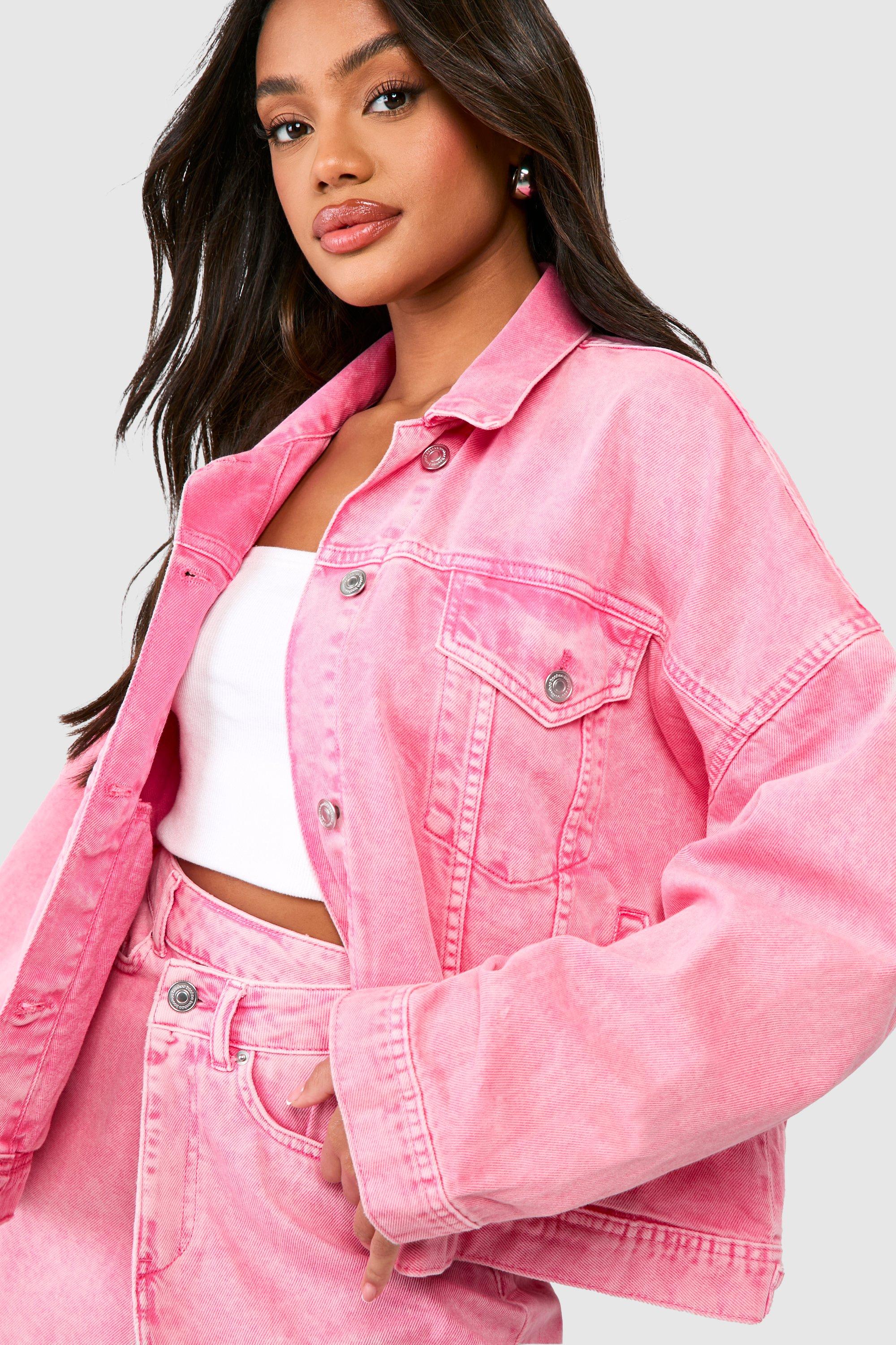 Pink Acid Wash Denim Jacket