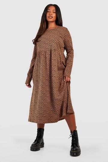 Multi Plus Woven Leopard Smock Midi Dress