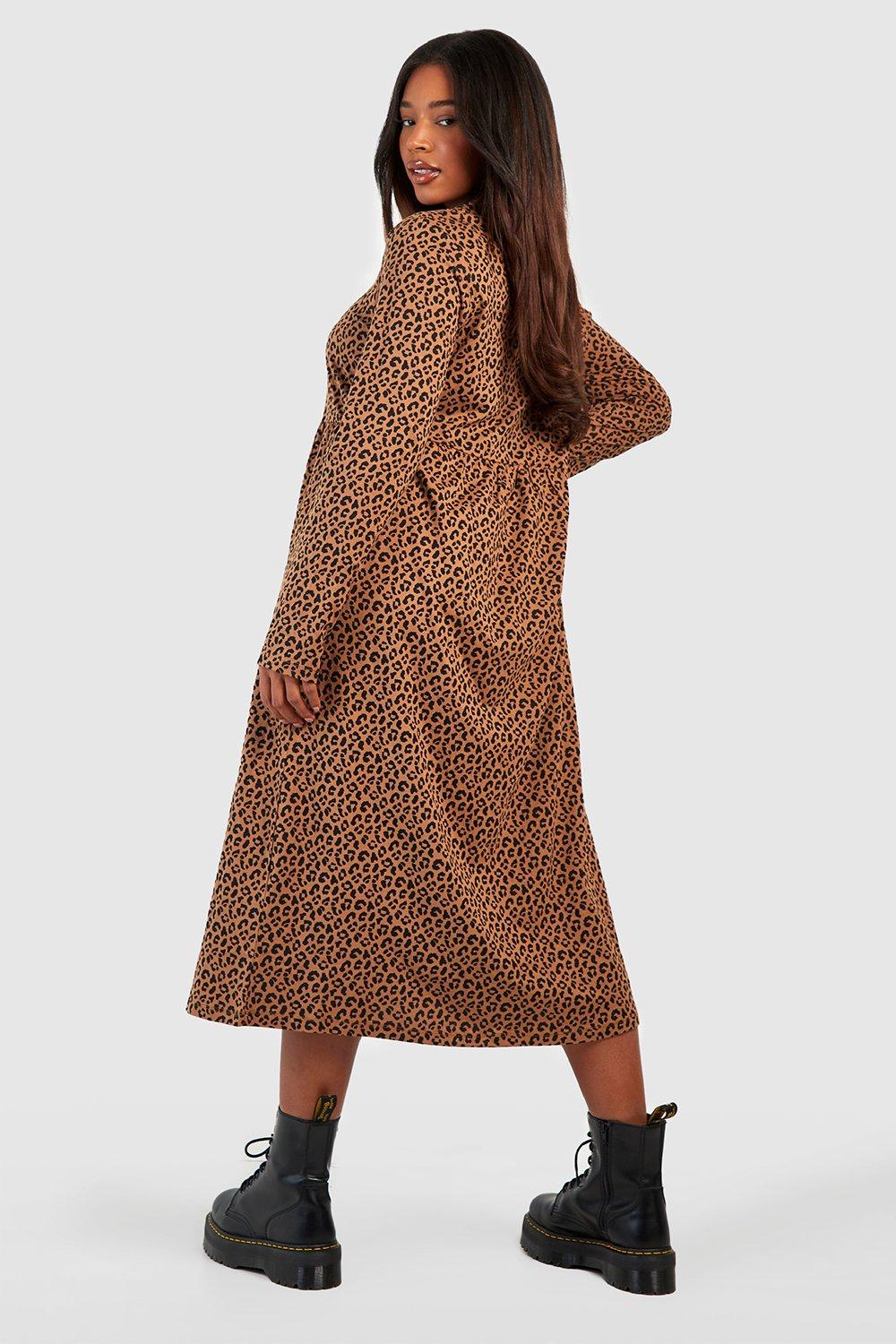 Boohoo leopard 2025 print midi dress