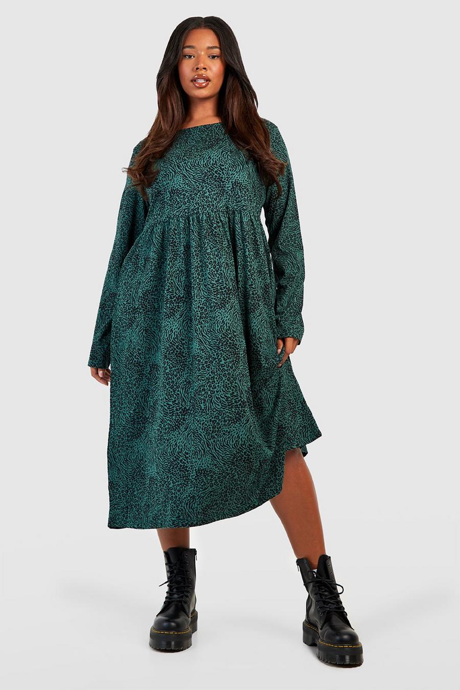 Green Plus Midiklänning i vävt tyg med leopardmönster image number 1