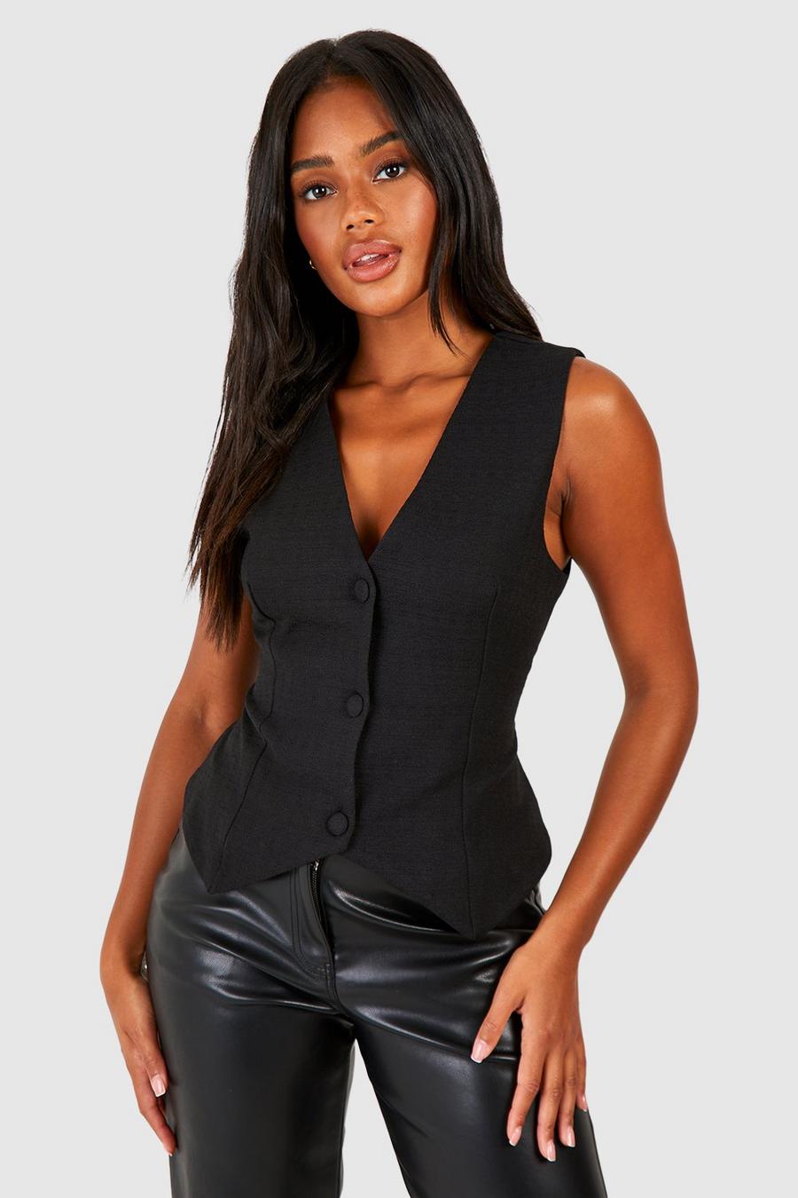 Black Textured Tailored Woven Vest image number 1