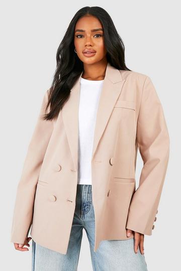 Camel Beige Double Breasted Relaxed Fit Tailored Blazer