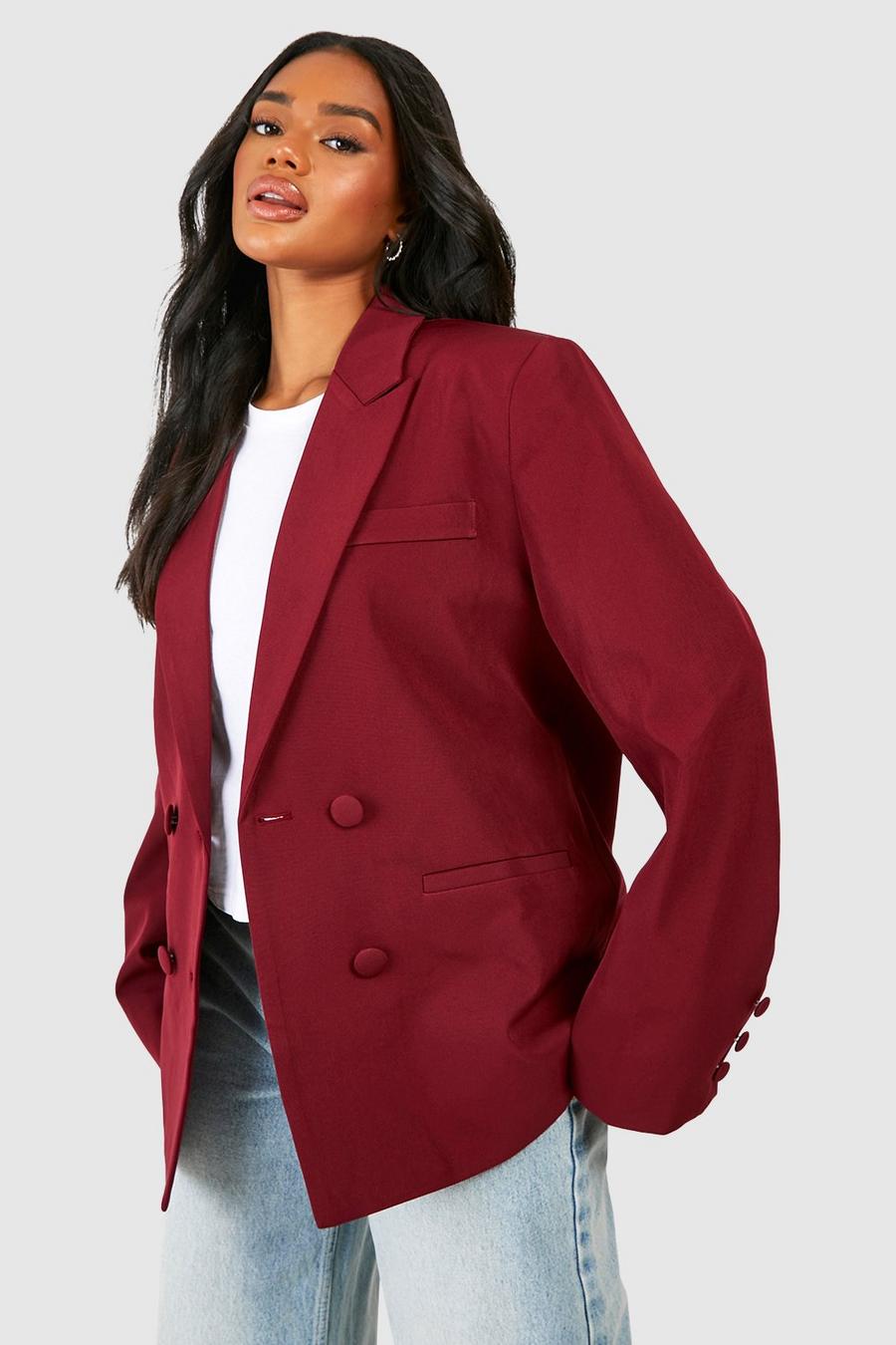 Merlot Double Breasted Relaxed Fit Tailored Blazer image number 1