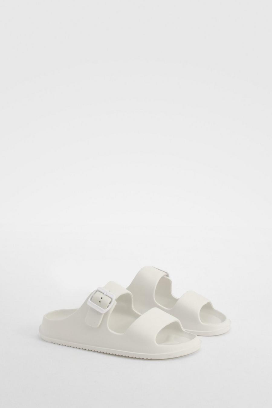 White Double Strap Chunky Sliders  image number 1