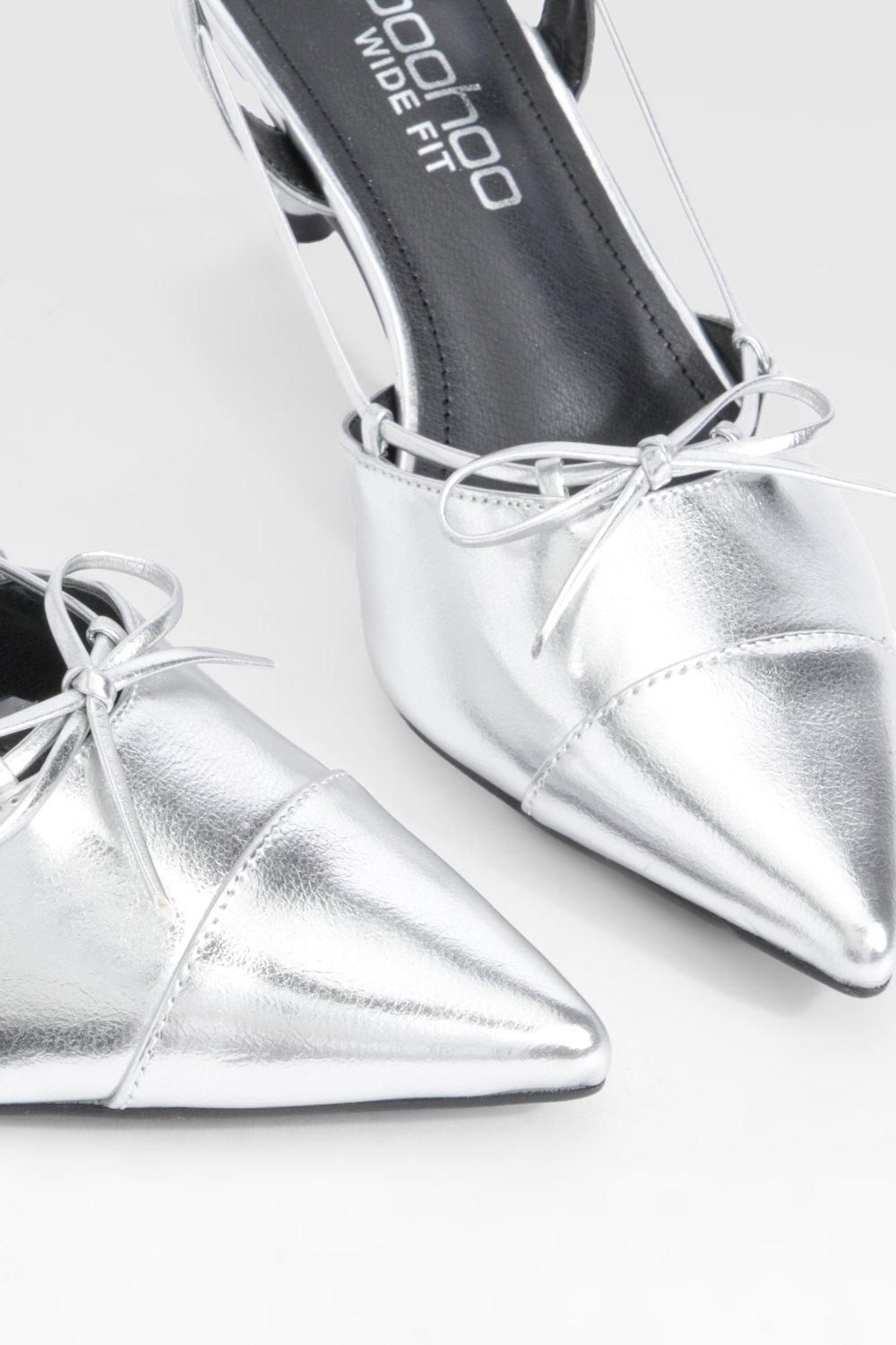 boohoo Wide Width Bow Detail Toe Cap Pumps Grey Size 6