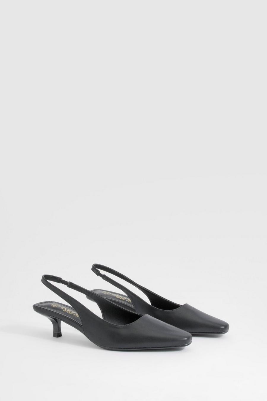 Zapatos de salón de holgura ancha con tacón de aguja bajo y talón descubierto, Black image number 1