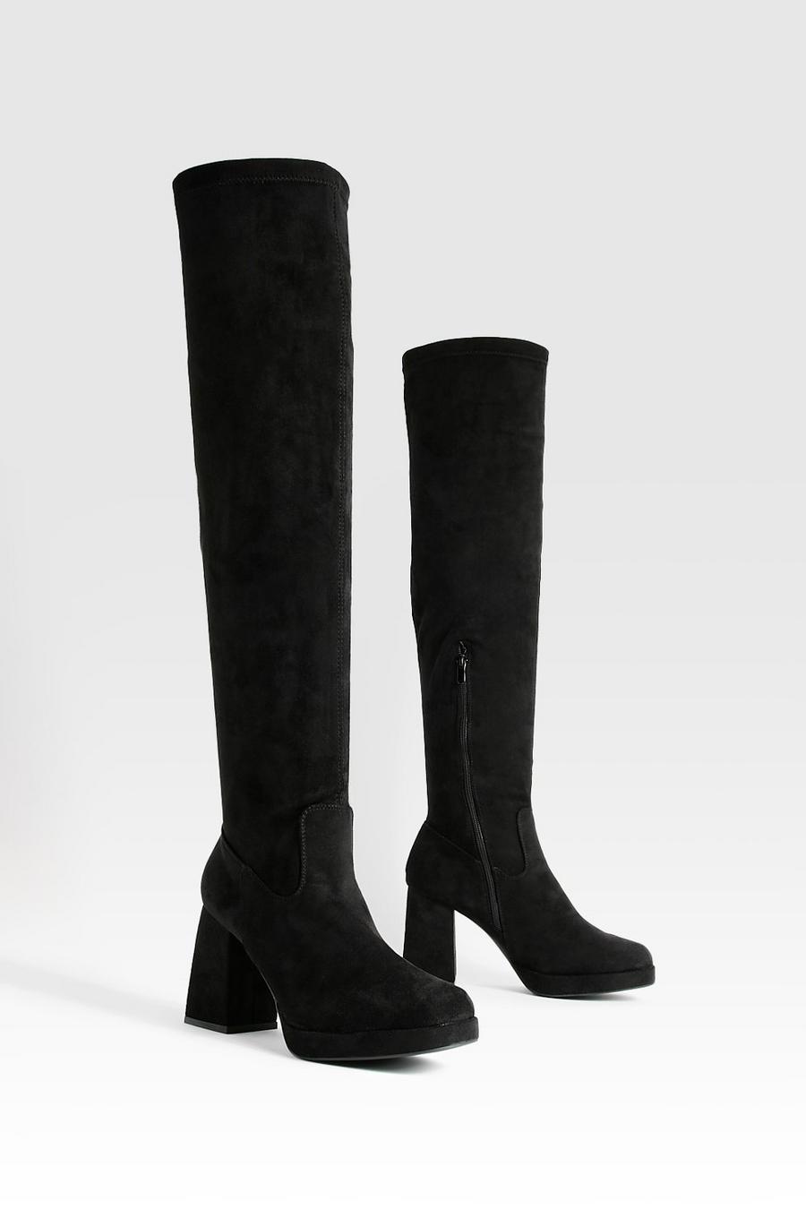 Black Block Heel Chunky Over The Knee Boots   image number 1