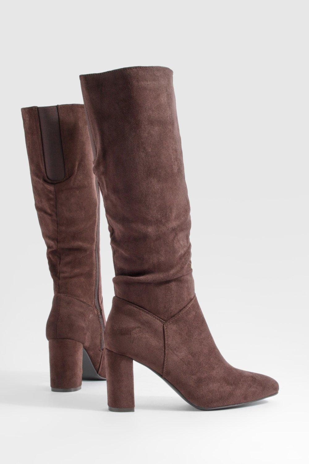 Dark brown knee outlet high boots with heel