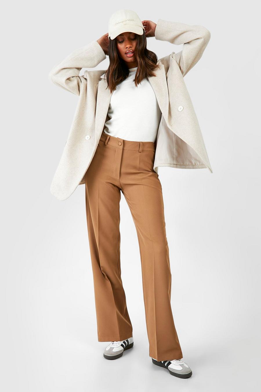 Camel Wide Leg Tailored Trousers image number 1