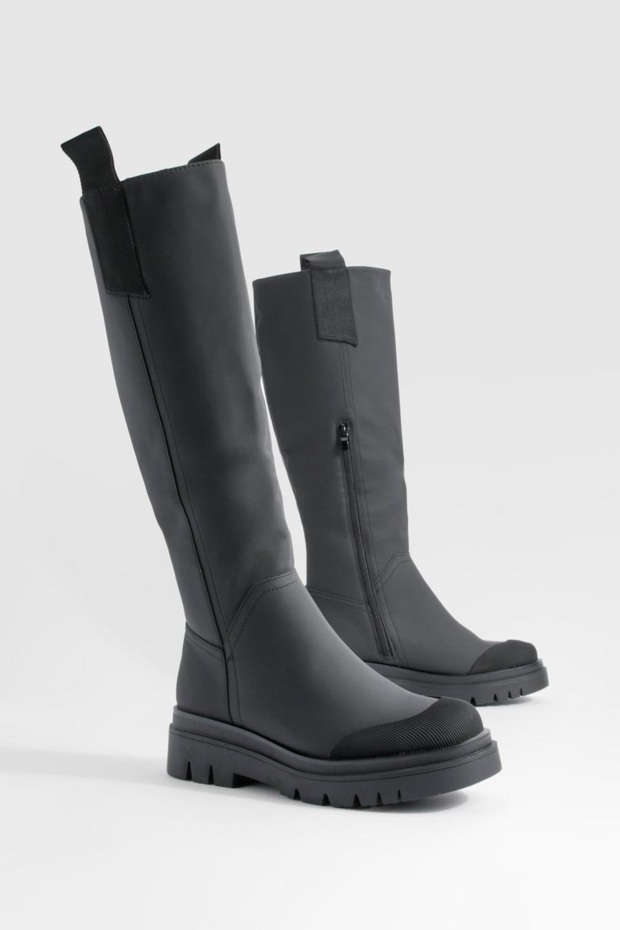 Black negro Rubber Knee High Chunky Boots