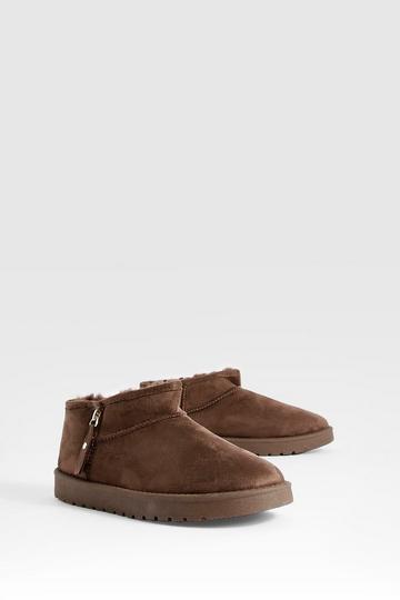 Zip Detail Cozy Boots chocolate