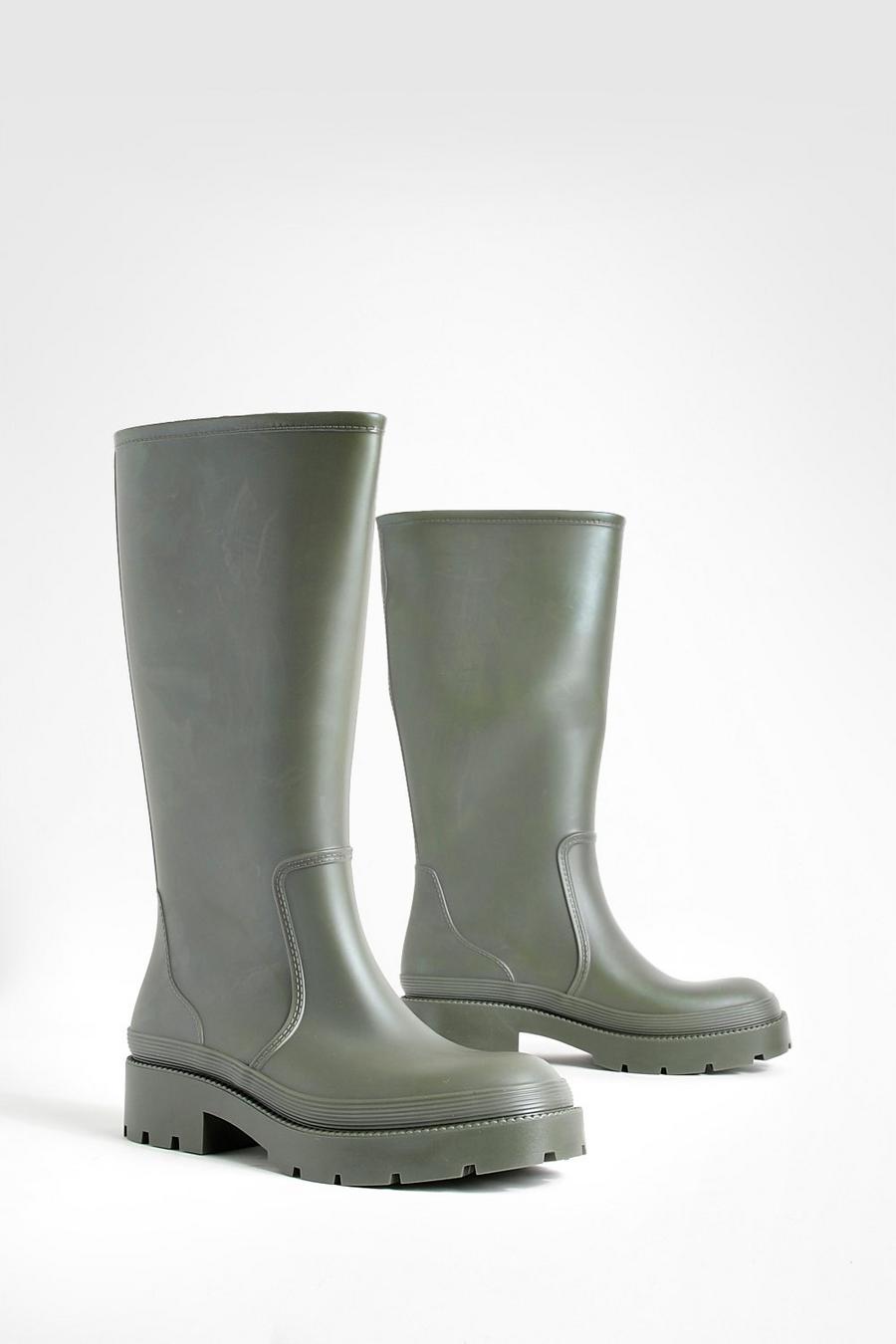 Khaki Knee High Welly Boots image number 1