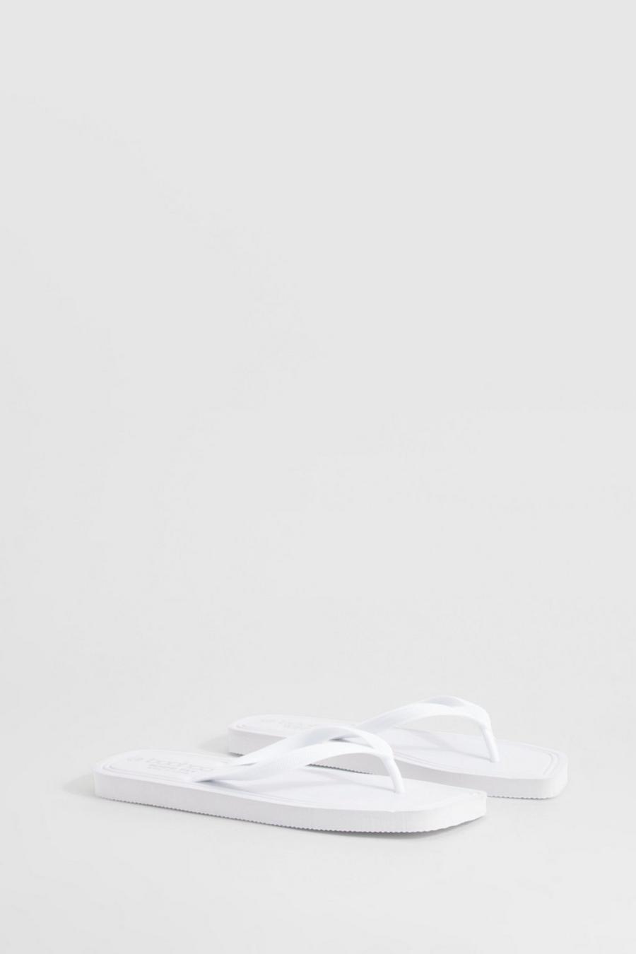 White Flip-flops med fyrkantig tå och bred passform image number 1