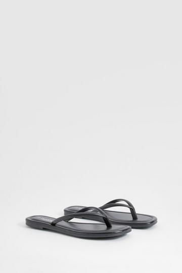 Black Wide Fit Square Toe Flip Flops