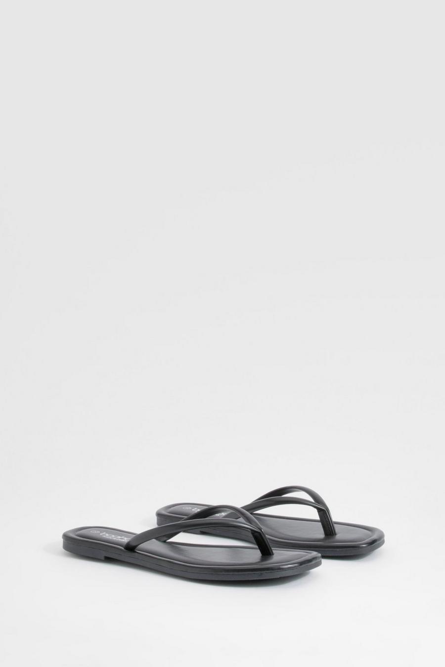 Black Brede Slippers Met Vierkante Neus