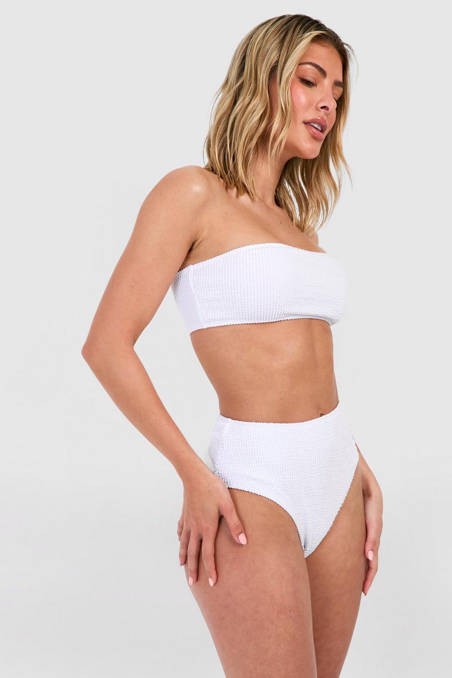 Top bikini a fascia Mix & Match effetto goffrato, White