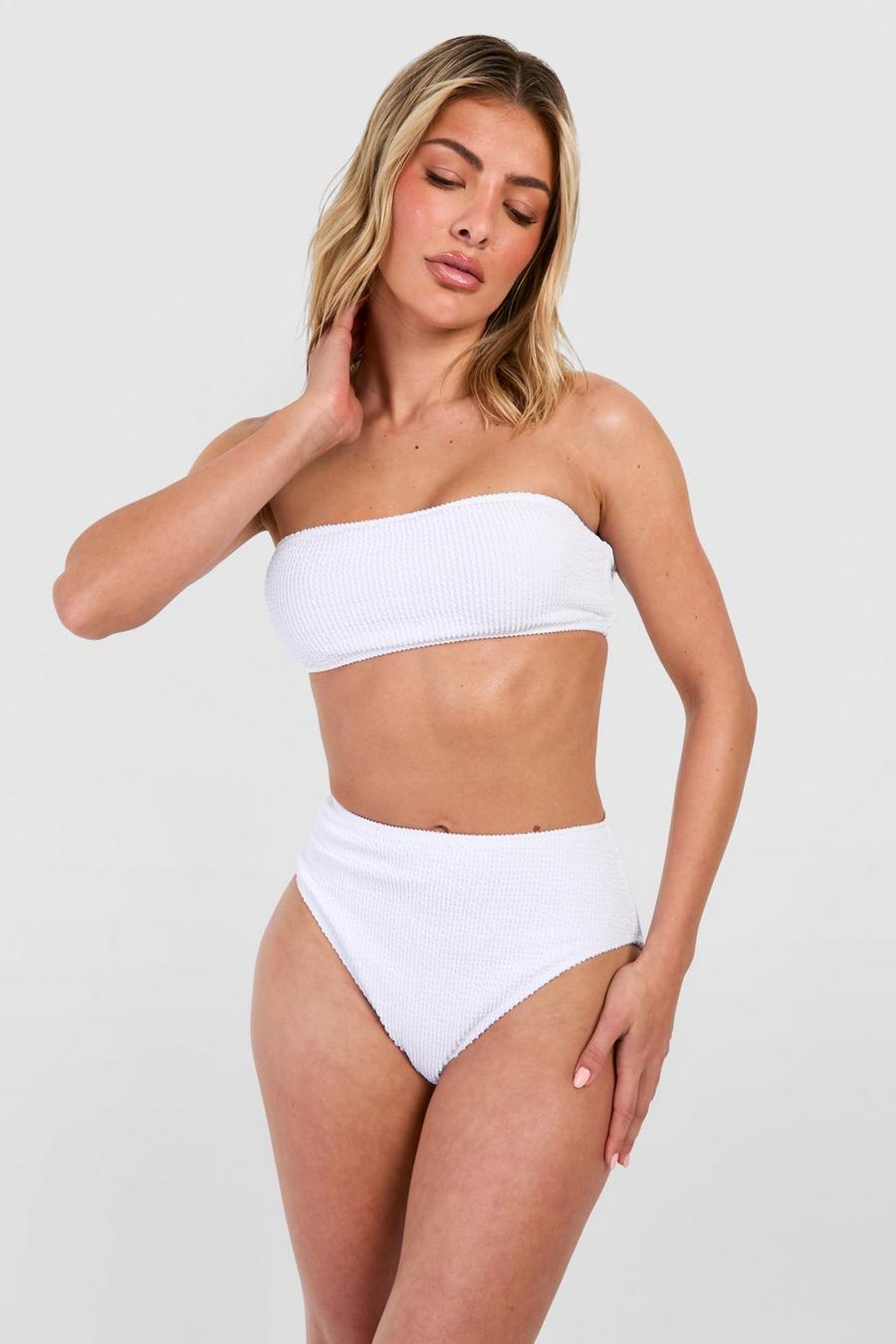 Mix & Match Bikinihose in Knitteroptik mit hohem Bund, White image number 1