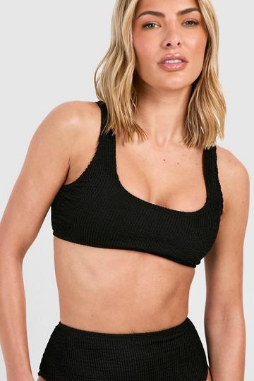 Mix & Match Gekreukelde Bikini Top Met Lage Ronde Hals black