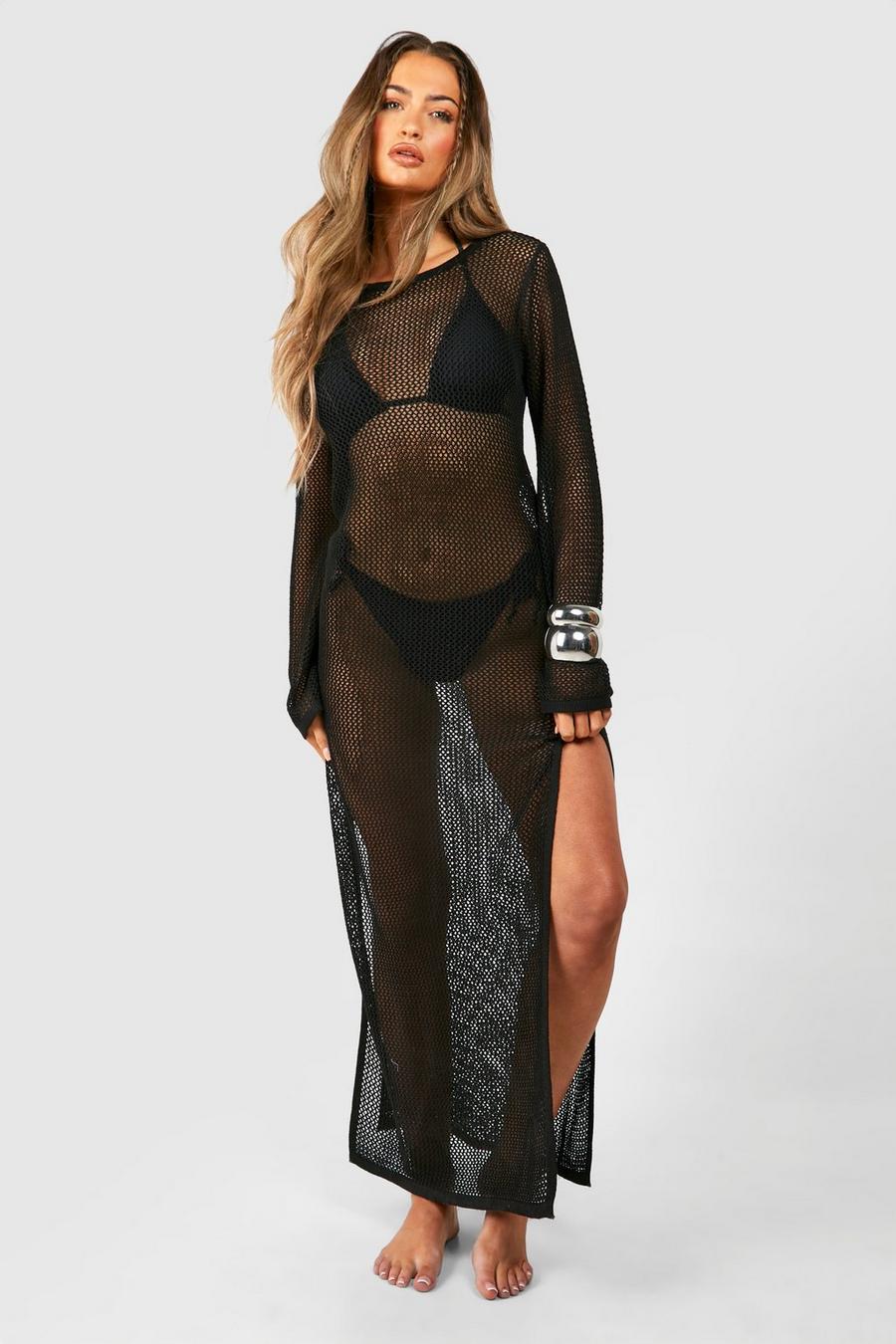 Black Crochet Cover-up Beach Maxi Dress image number 1