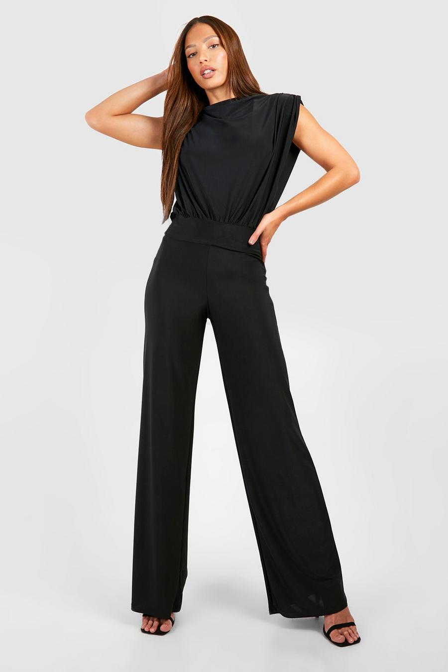 Black Tall Double Slinky Wide Leg Trousers image number 1