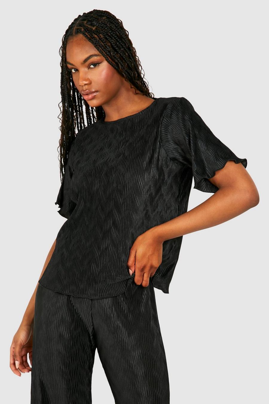 T-shirt Tall plissettata con spalline imbottite, Black image number 1