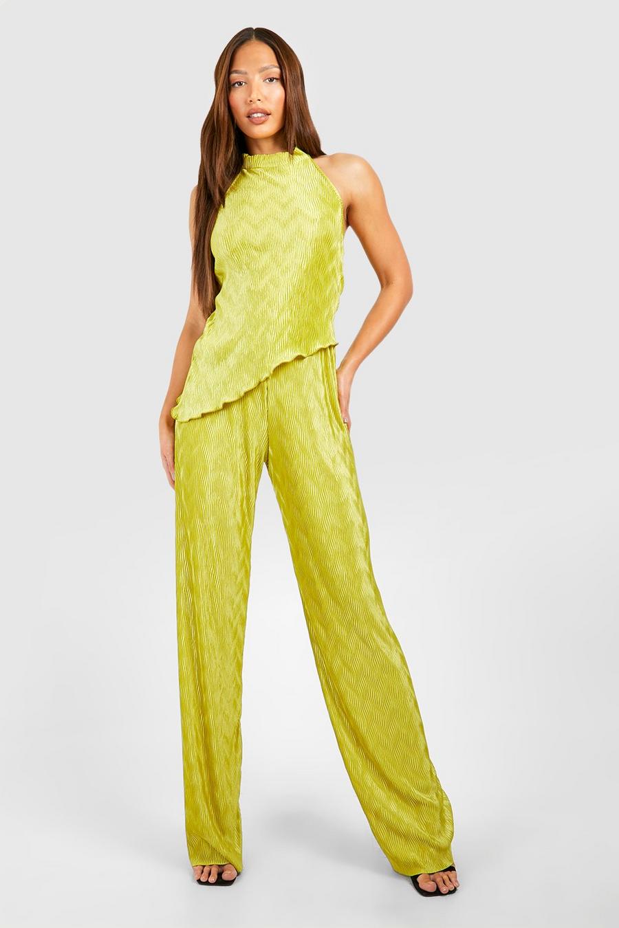Lime Tall Plisse Wide Leg Trouser image number 1