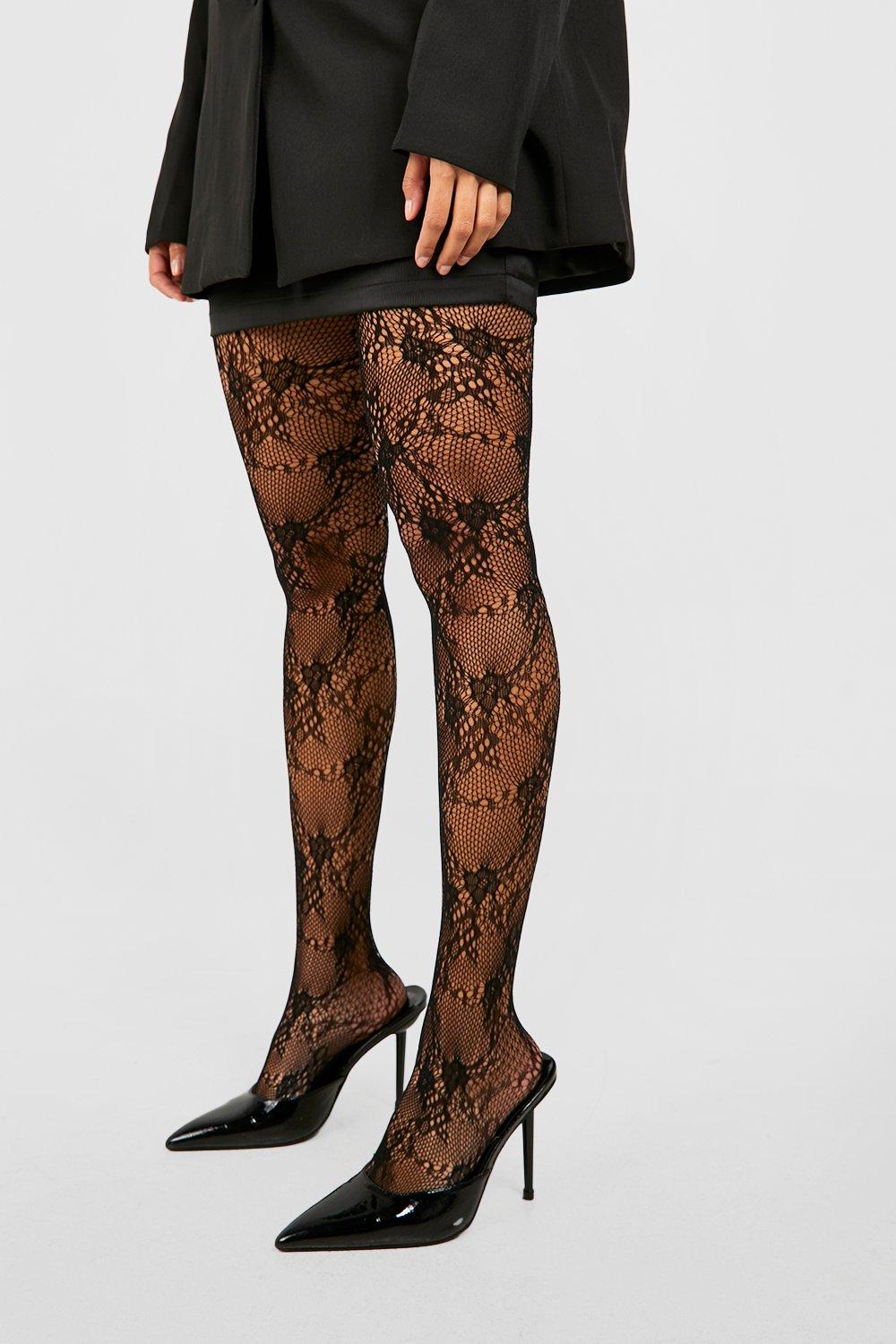 Dim Style Black Women's fishnet and floral lace tights