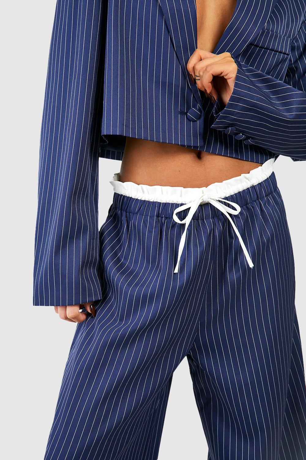 Pinstripe Elasticated Waist Straight Leg Pants