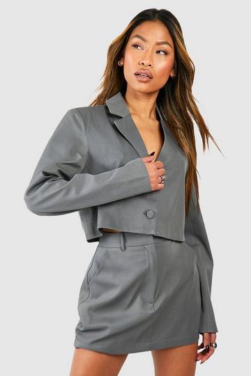 Single Breasted Boxy Crop Blazer grey