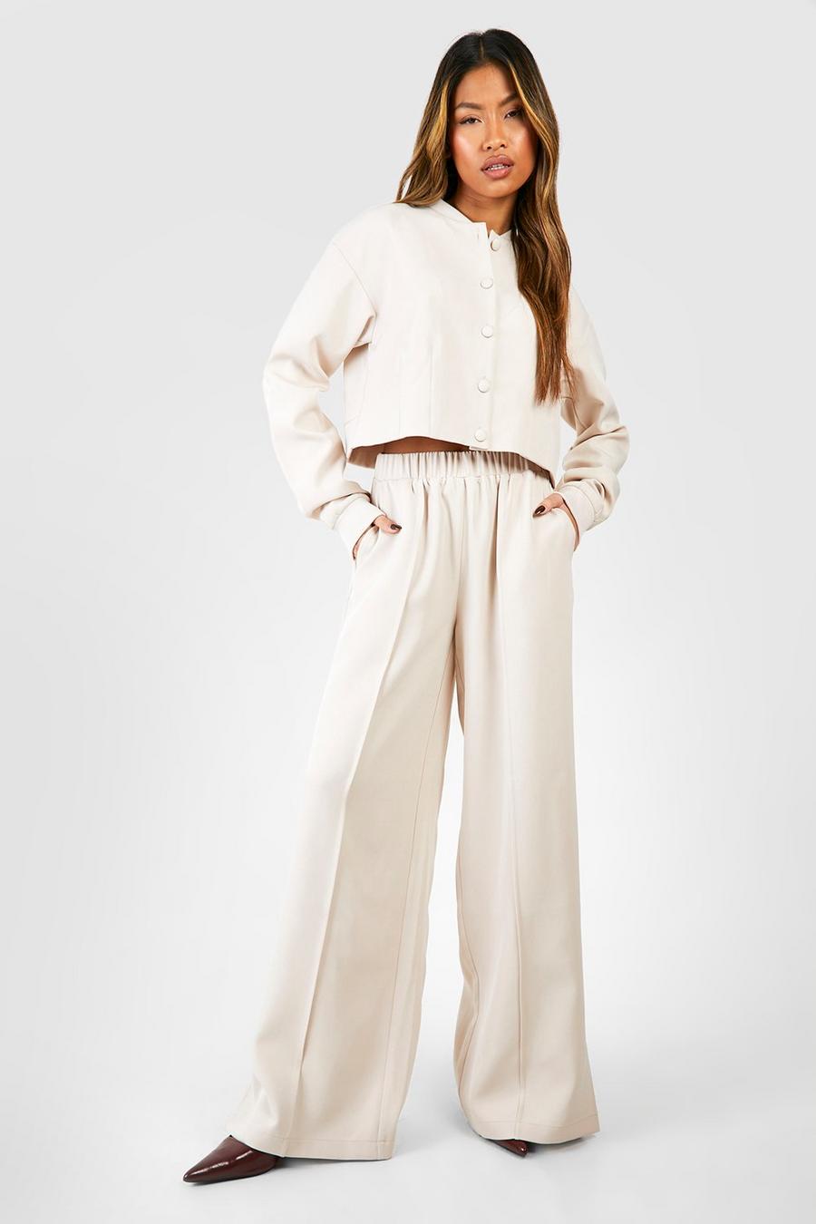Ecru Tailored Seam Front Slouchy Wide Leg Pants image number 1