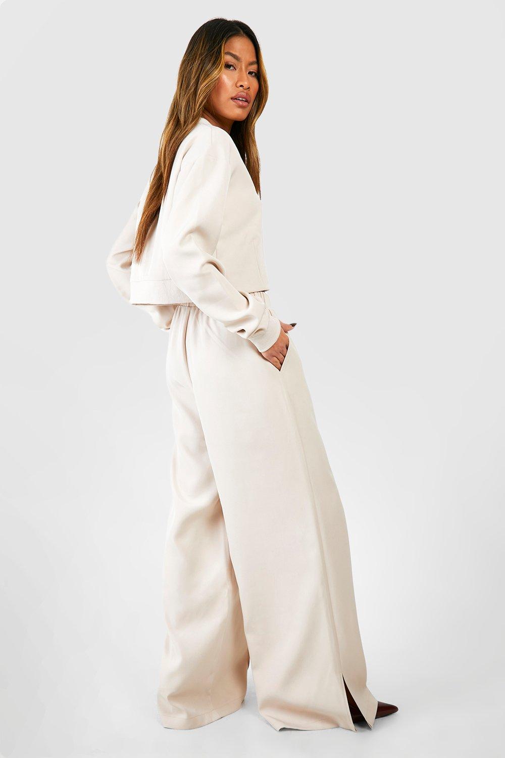 Tailored Seam Front Slouchy Wide Leg Trousers