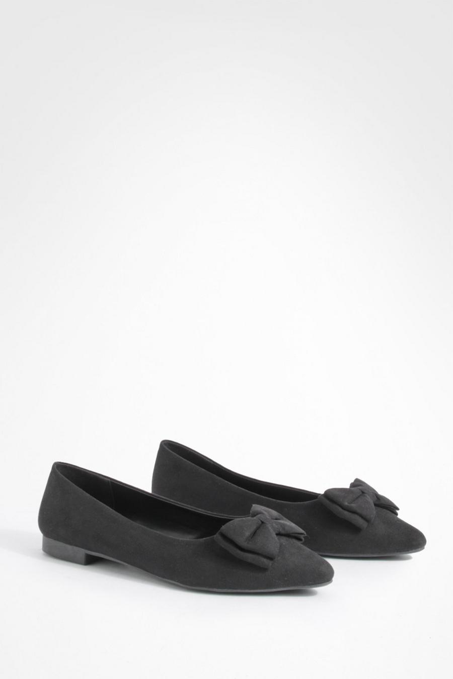 Zapatos planos de holgura ancha con puntera de pico y lazo, Black image number 1
