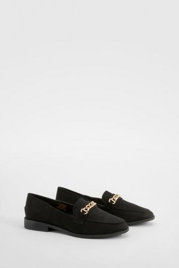 Chain Trim Square Toe Loafers black