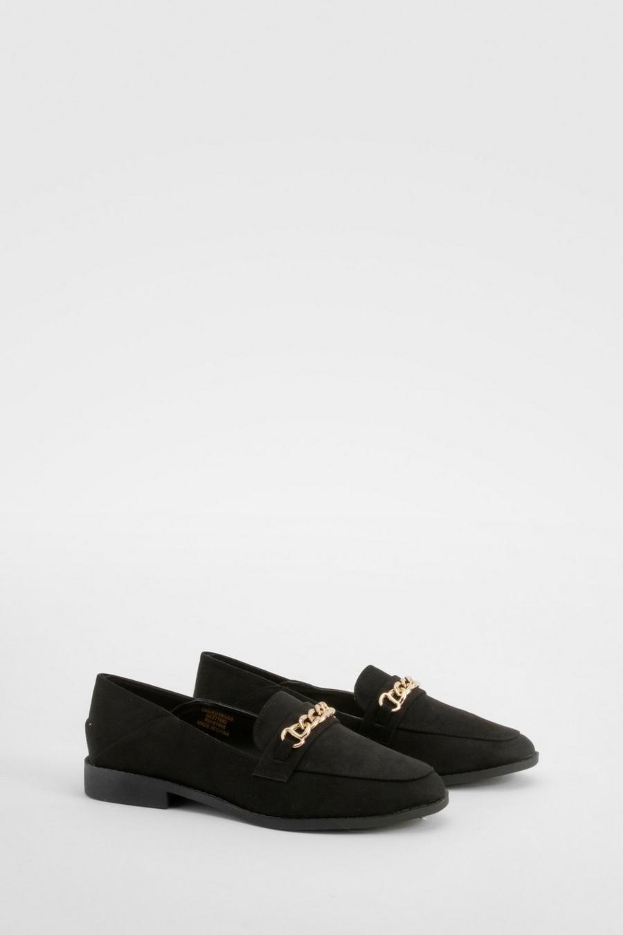 Black Chain Trim Square Toe Loafers image number 1