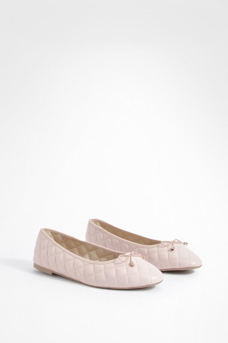 Nude Quilted Bow Detail Ballet Pumps image number 1