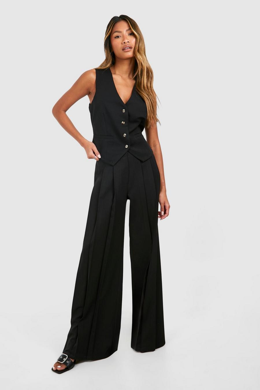 Black Linen Look Extreme Pleat Wide Leg Trousers image number 1