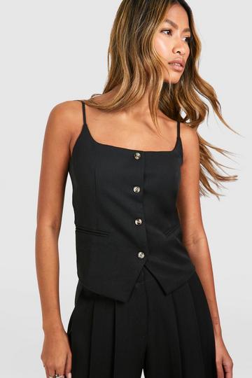 Linen Look Contrast Button Waistcoat black