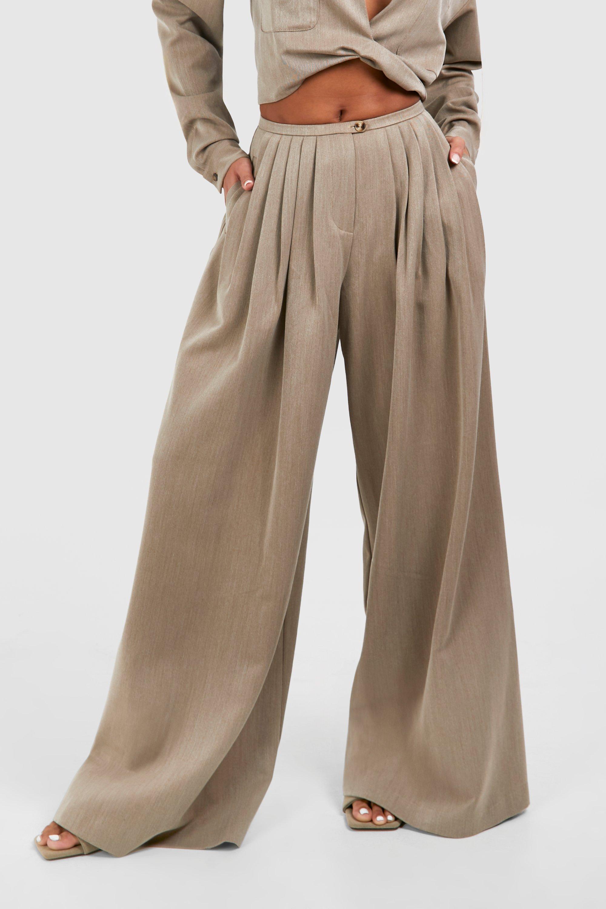 Linen Look Low Rise Extreme Wide Leg Pleated Trouser