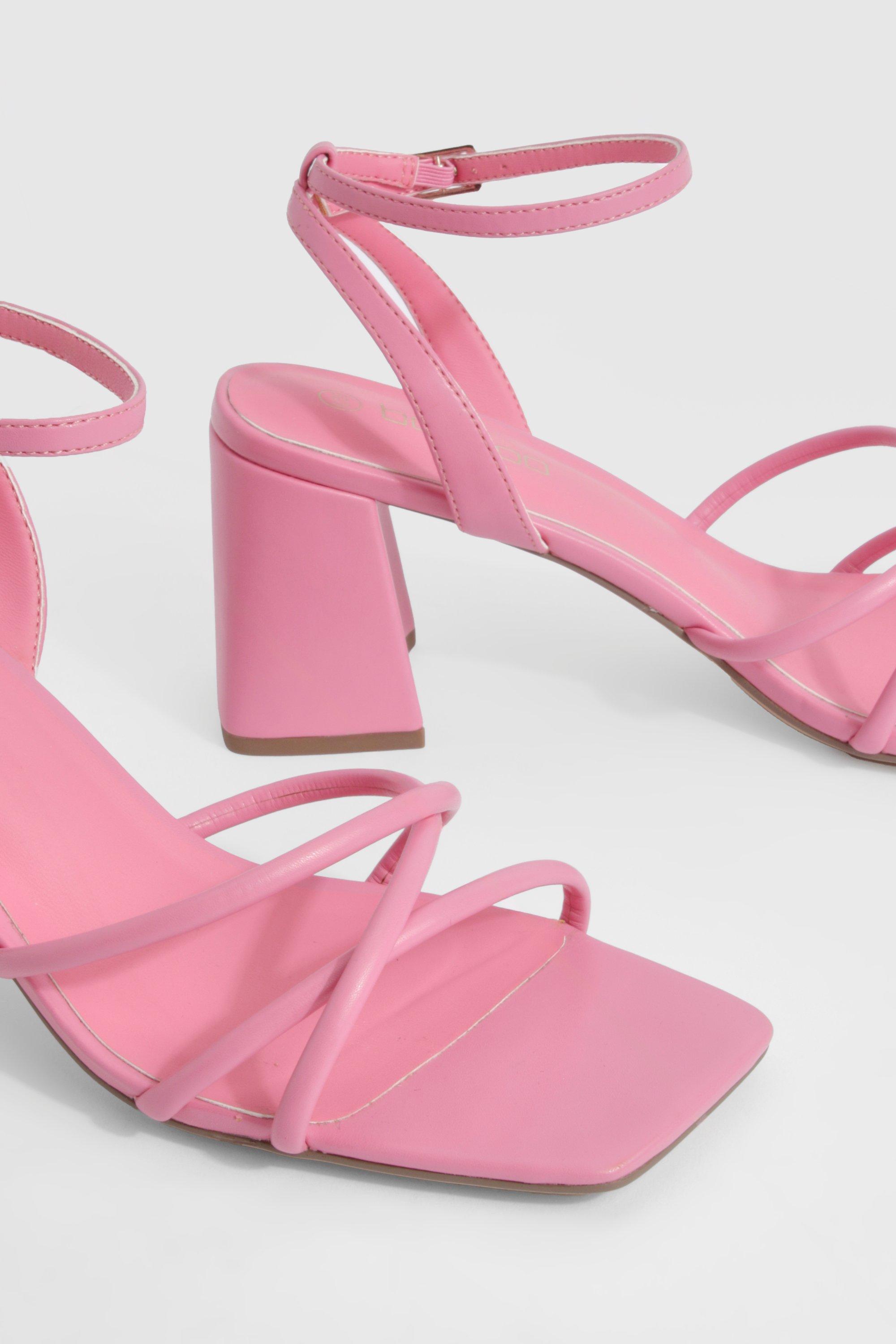 Padded Cross Strap Mid Block Heel Sandals boohoo NZ