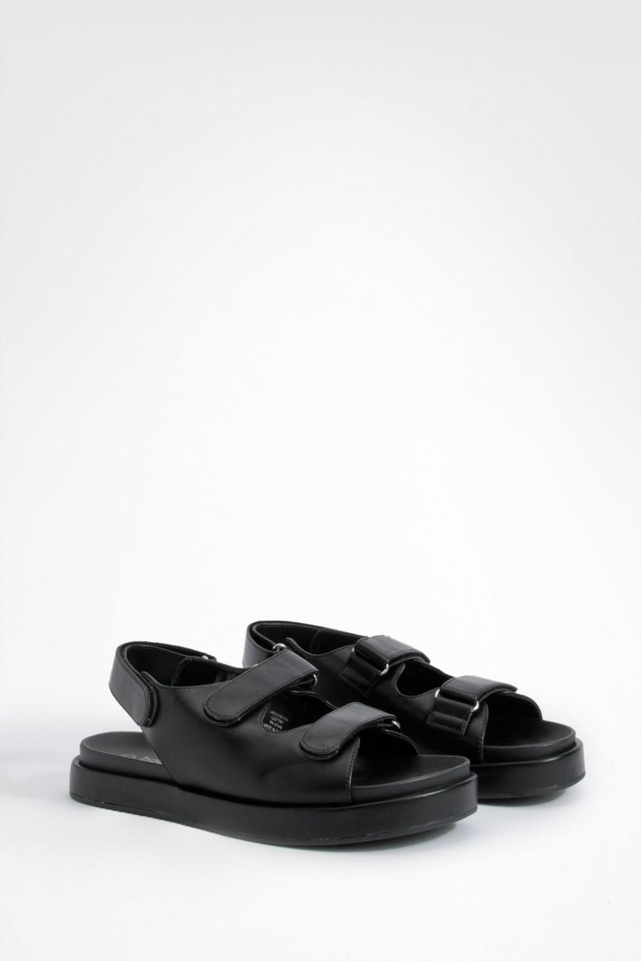 Sandales plates à empiècement contrastant - Pointure large, Black image number 1