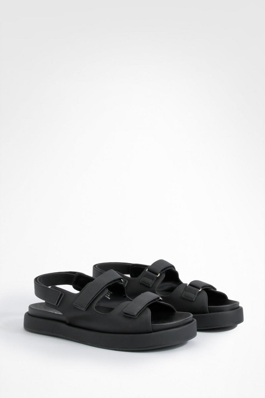 Black Rubberised Pu Dad Sandals 