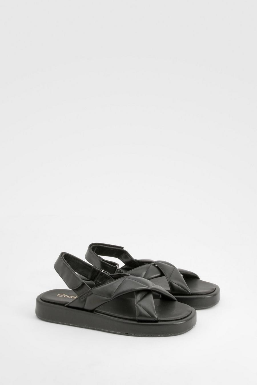 Black Quilted Crossover Dad Sandals