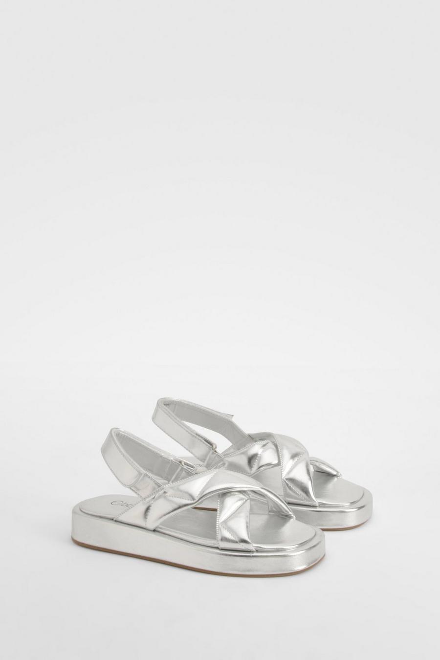 Silver Quilted Crossover Dad Sandals