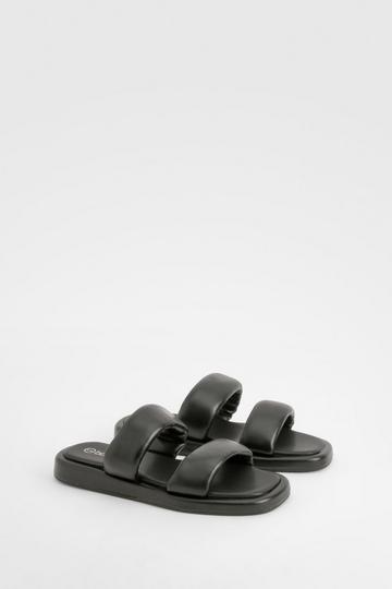 Black Padded Minimal Double Strap Slides