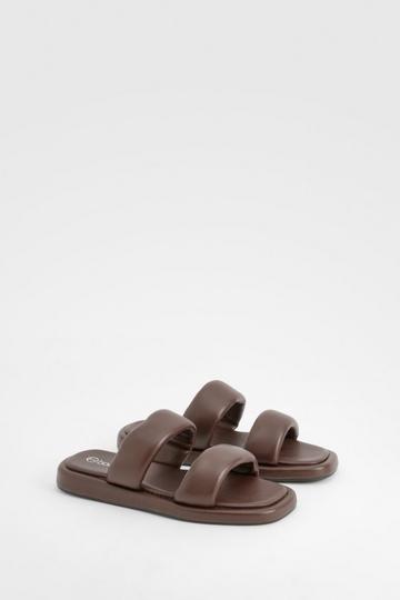 Padded Minimal Double Strap Sliders chocolate