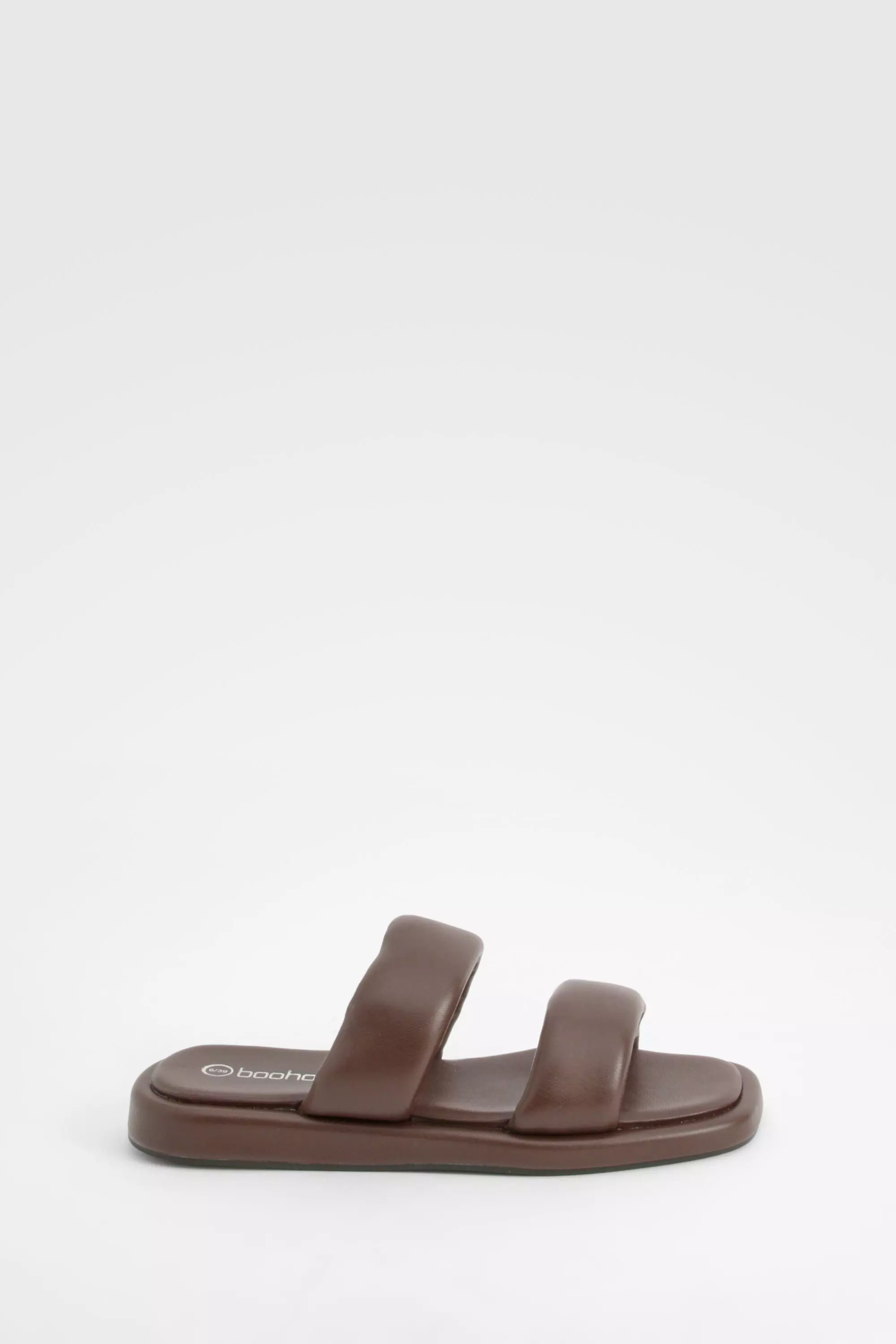Chocolate Padded Minimal Double Strap Sliders صورة بديلة