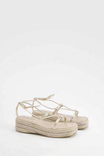 Knot Detail Flatform Sandals gold